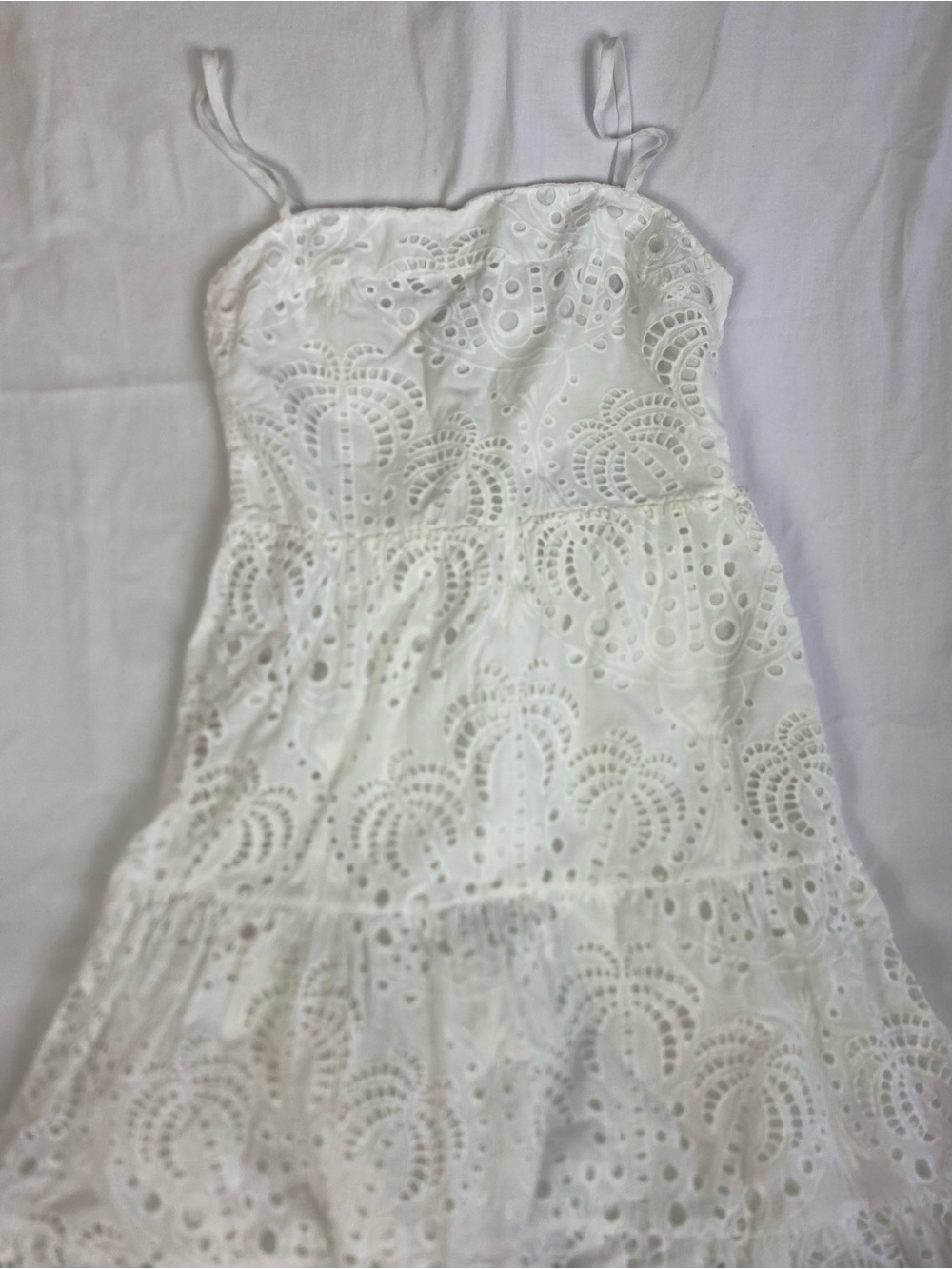 Rachel Zoe White Eyelet Midi Tiered Dress preppy cottage prairie summer vacation